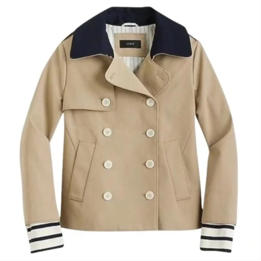 J Crew Cropped trench coat with detachable striped cuffs - Picture 4 of 4